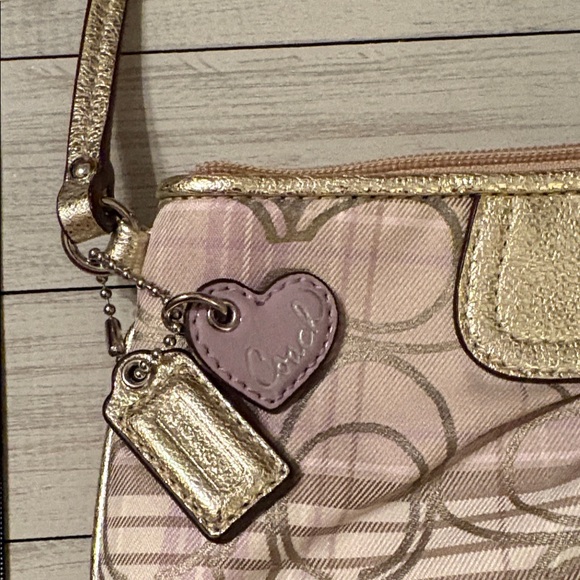 Coach Metallic Gold ,tan,and pink wristlet - Picture 2 of 9